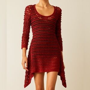 Linea Domani Red Ultra Suede Cut Out Dress Mini Small Popover Event Dress